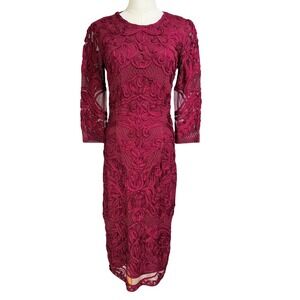 JS Collections Soutache Mesh Sheath DressWomens6CabernetEmbroidered 3/4